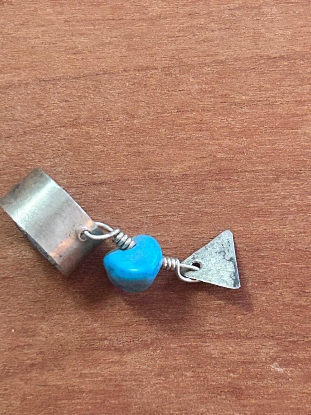 Vintage 1970s Artisan Sterling Silver & Turquoise Ear Cuff